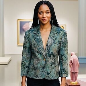 St John Sport Elegant Green Patterned Women's Blazer Jacket XL